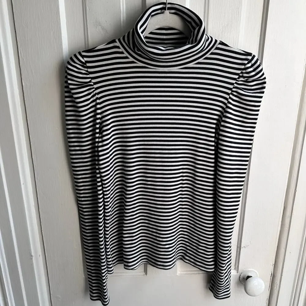 Veronica Beard Cedar Striped Ribbed  Turtleneck Sweater